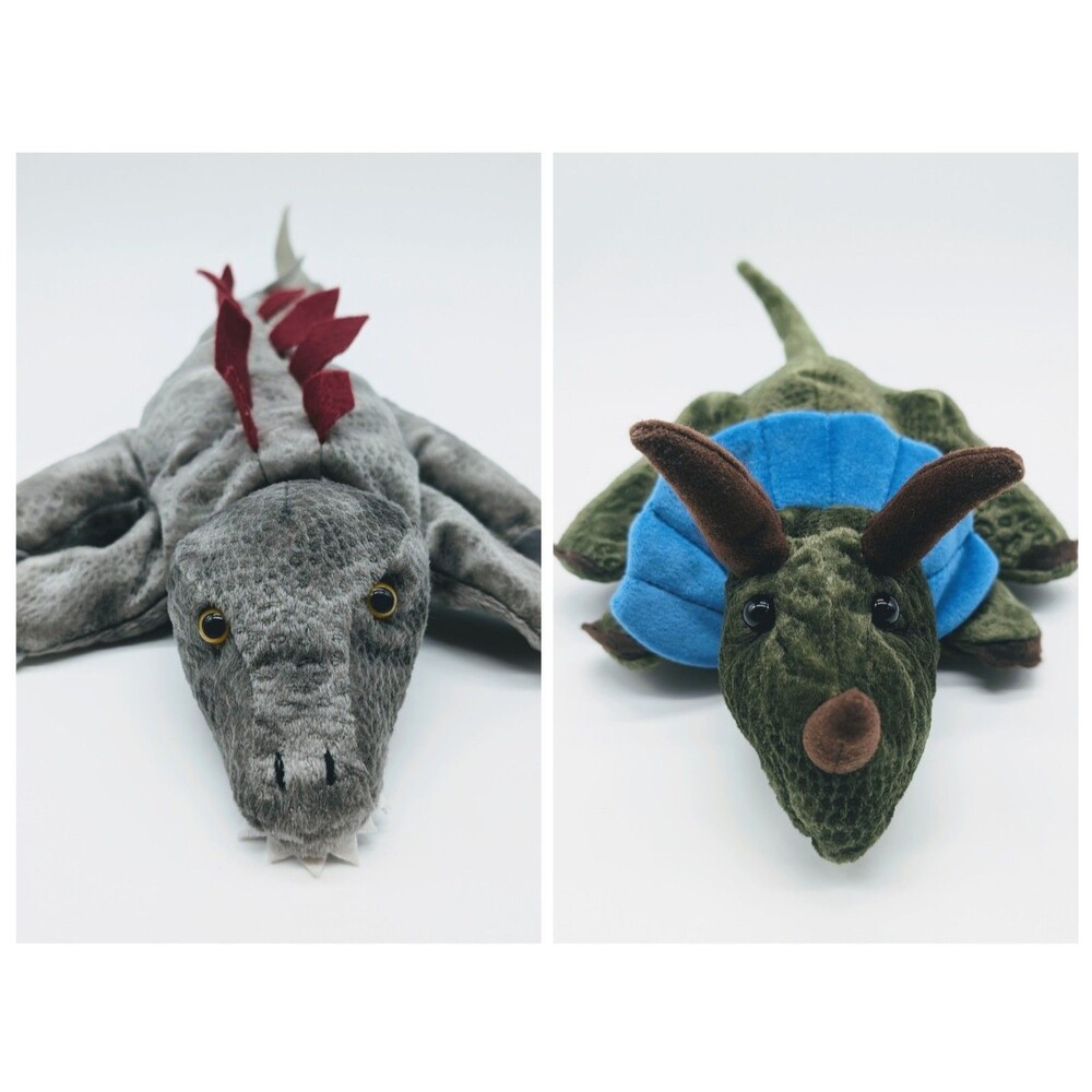 Caltoy Dinosaur Triceratops & Stegosaurus Hand Puppets Plush Stuffed Animals